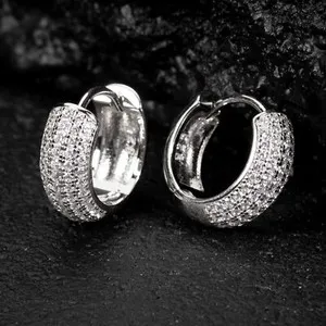Authentic Men's White Gold Plated 925 Sterling Silver Post Thick Huggie Hoop Earrings