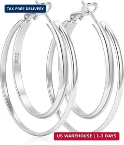 Authentic LOUMILEO 14k Gold Plated 925 Sterling Silver Post Double Hoop Earrings Hypoaller