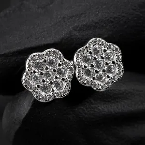 Authentic Blossoming Protection: White Gold Plated Flower Cluster Stud Earrings