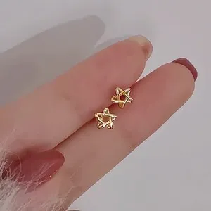 Authentic Gold Plated Sterling Silver Tiny 6mm Star STUD Post EARRINGS F24
