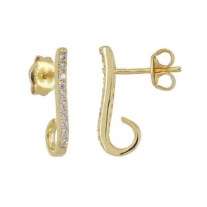 Authentic 18kt Gold Plated Sterling Silver CZ Stud Post J Hook Earrings Connector #99845