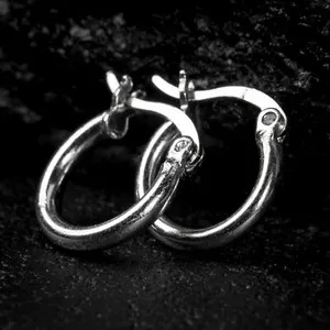 Authentic Small Solid White Gold Plated 925 Sterling Silver Post Huggie Hoop Earrings