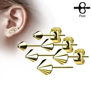 Authentic 3mm-5mm Cone Spike Post Stud Earrings Silver Black Gold Plated