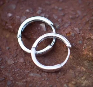 Authentic Mens White Gold Plated 925 Sterling Silver Post Small Huggie Hoop Earrings