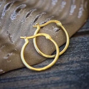 Authentic Mens 14K Gold Plated 925 Sterling Silver Post Hoop Huggie Earrings