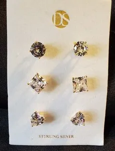 Authentic Gold Plated Clear Stone Stud Pierced Earrings 925 Post