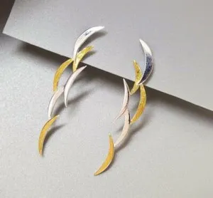 Authentic Gold Plated Sterling Silver Eclipse Moon Sculptural Cluster Post Earrings Unique