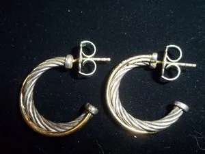 Authentic Gold Plated and 925 Sterling Silver Two Tone Hoop Post Earrings "ODY"