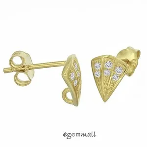 Authentic 22kt Gold Plated Sterling Silver CZ Triangle Stud Post Earrings Connector #97831