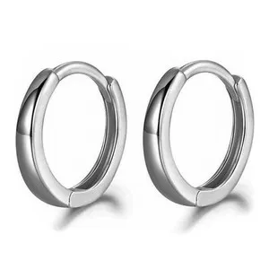 Authentic Men Women Solid White Gold Plated 925 Sterling Silver Post Huggie Hoop Earrings