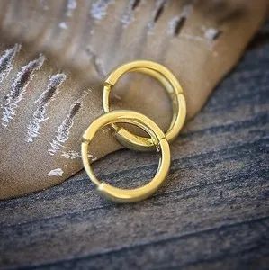 Authentic Solid Gold Plated Small 925 Sterling Silver Post Men's Hoop Earrings