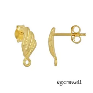 Authentic Gold Plated Sterling Silver Shell Stud Post Earrings Connector #99535
