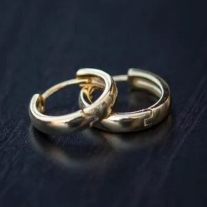 Authentic Solid 14K Yellow Gold Plated 925 Sterling Silver Post Hoop Earrings For Men