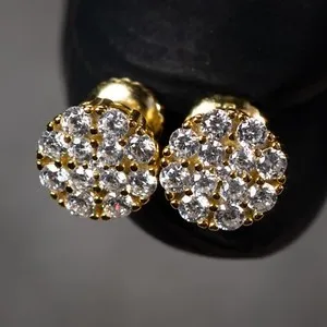 Authentic Small Round Cluster Gold Plated Sterling Silver Screw Back Post Earrings​