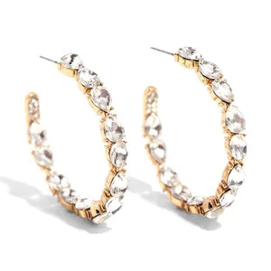 Authentic Gold Plated Clear Rhinestone Hoop Post Earrings