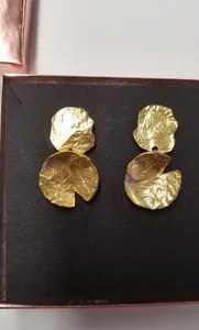 Authentic Lingua Nigra 22K Gold Plated Rose of Sharon Domed Swing Post Earring 2.5"