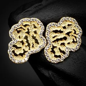 Authentic Yellow Gold Plated Sterling Silver Screw Back Post Nugget Hip Hop Earrings