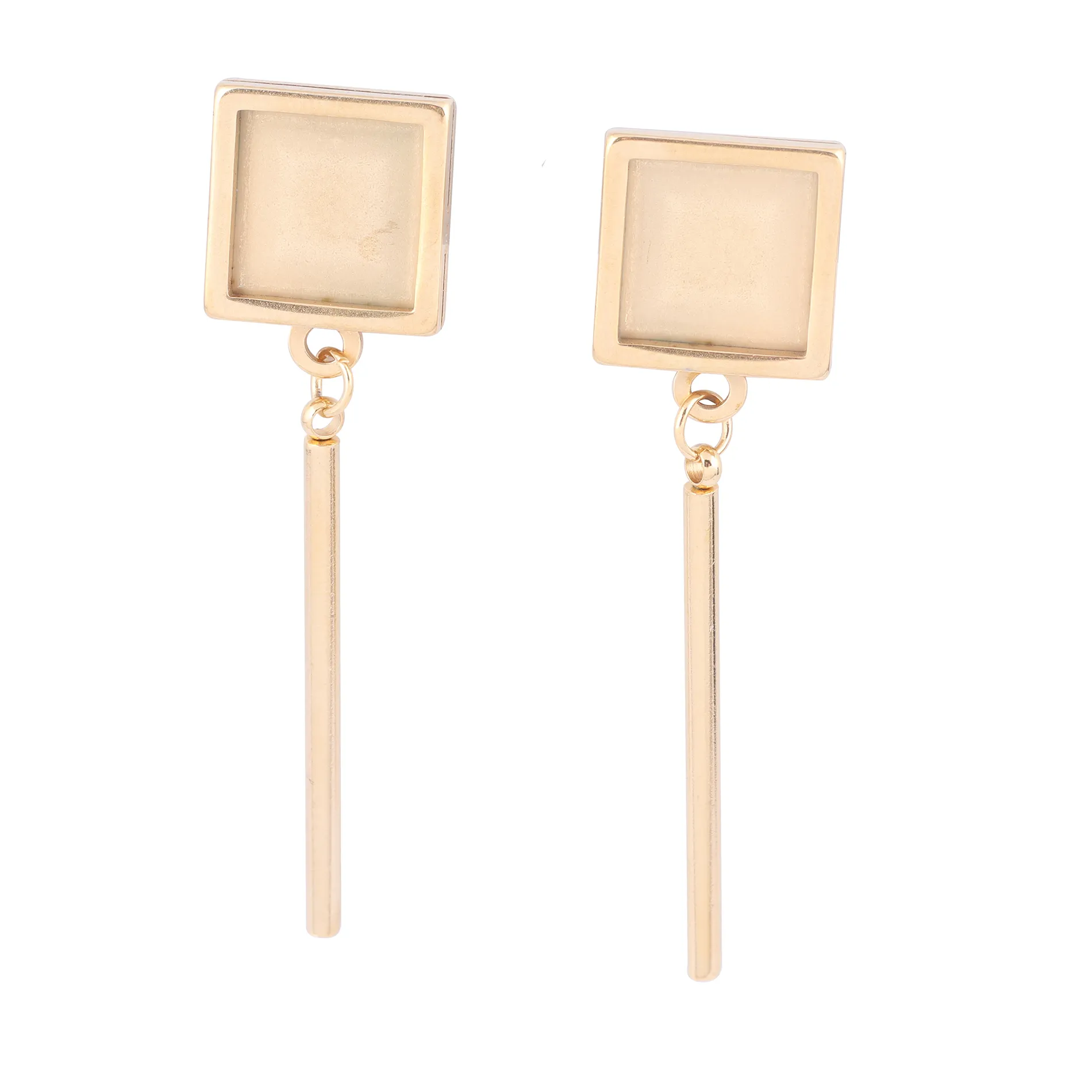 Authentic 6pcs Gold Plated Fit 10mm Square Cabochon Earring Stud Base Setting Trays Diy Charm Earring Posts Findings