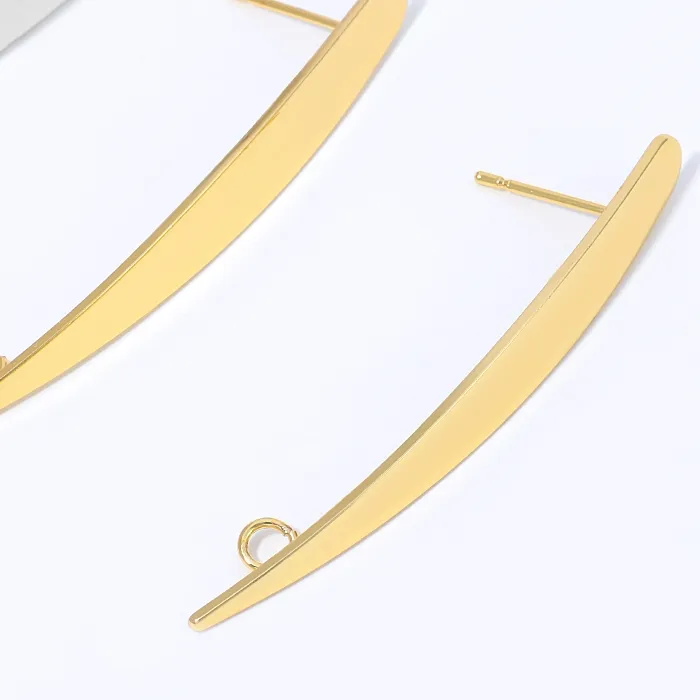 Authentic 18K Gold Plated Curved Bar Stud Earring Posts, Long Line Earring Base with Loop For DIY Jewelry Making Supplies Earring Blanks
