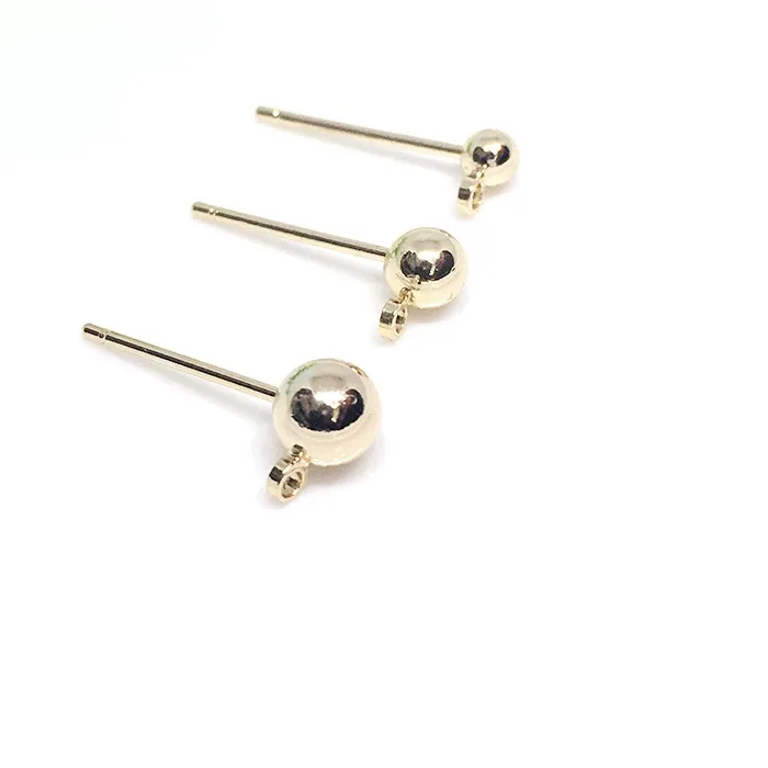 Authentic High Quality Needle Stud Earring Base 14K Gold Plated Post Earring Fittings For DIY Jewelry Making Findings