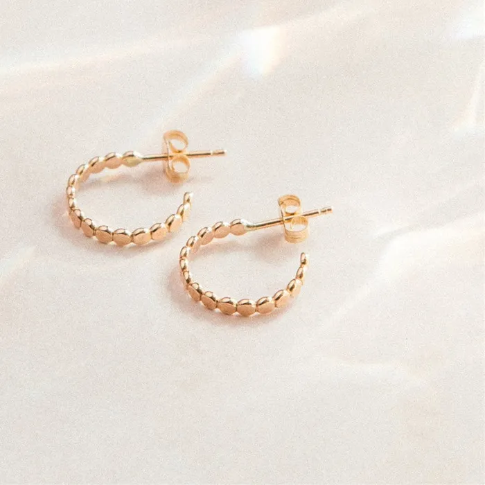 Authentic Real 14K Gold Filled Dot Hoop Earrings Boho Beaded Hoop Post Earrings Minimalist Jewelry Tarnish Resist Hypoallergenic Earrings