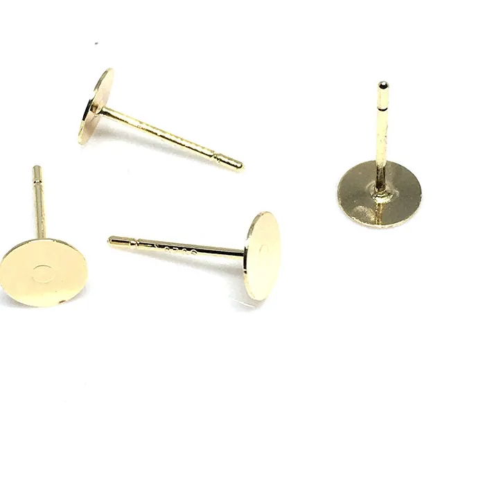 Authentic 14K Gold Plating Ear Post with Pad, Metal Blank Earring Studs Base Pins DIY Jewelry Making Accessories