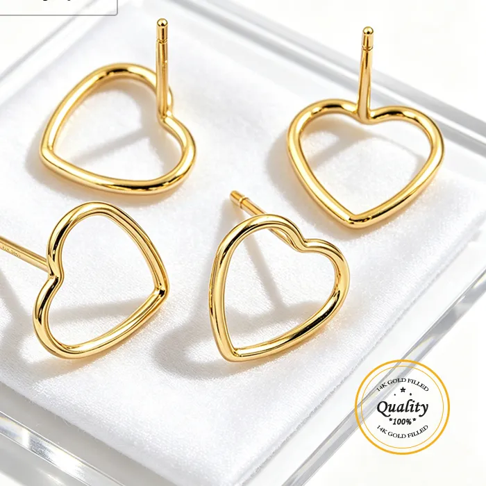 Authentic 14K Gold Filled Heart Post Earrings Sparkle Minimalism Stud Jewelry Boho Accessory