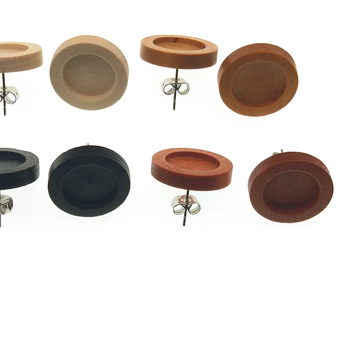 Authentic 20pcs/lot Blank Wood Cabochon Earring Base Post Stud Earrings Settings Fit 12mm Glass for Diy Jewelry Findings