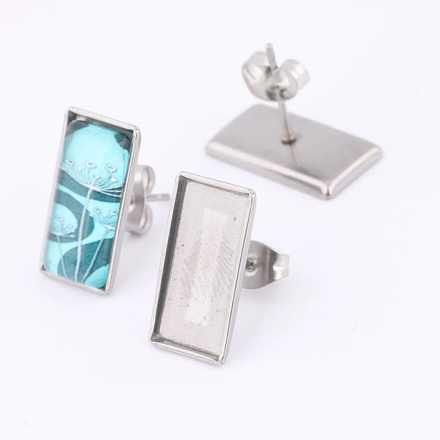 Authentic 20pcs 7x14.5mm Rectangle Cabochon Earring Base Blanks Studs Diy Post Earrings Bezel Findings For Jewelry Making