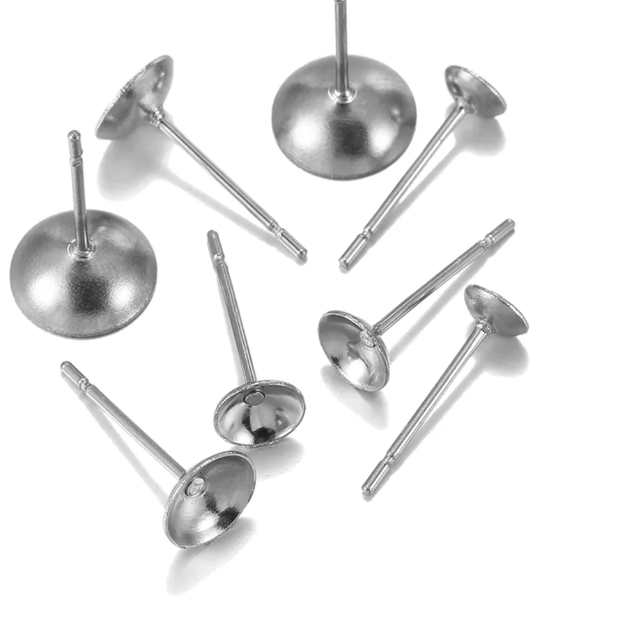 Authentic 100pcs Cup shape Earring Settings Ear Post Pin Findings DIY Ear Jewelry Making Earrings Blank Base Fits Crystal