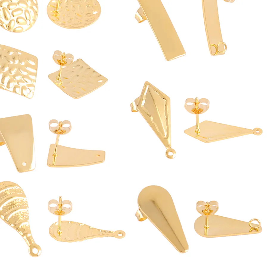Authentic 20pcs Geometric Stud Earrings Round Earrings Posts Connector For DIY Earring Jewelry Making Accessories