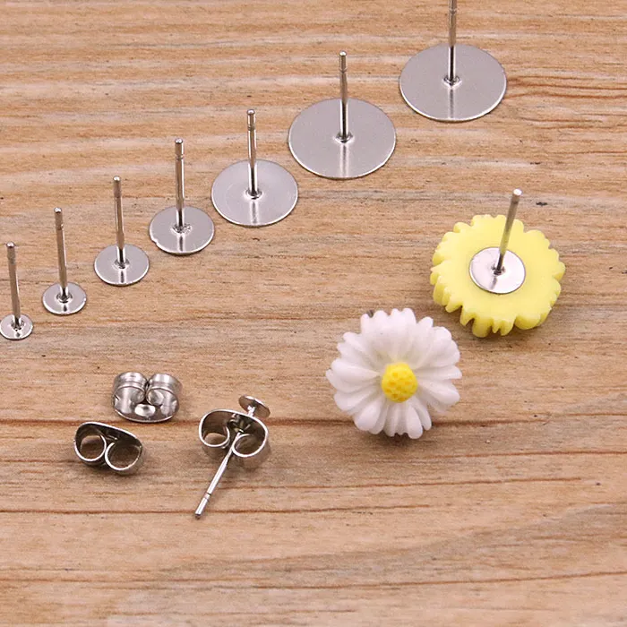 Authentic 100pcs/lot Earring Studs Blank Post Base Pins With Earring Plug Findings Ear Back For DIY Jewelry Making