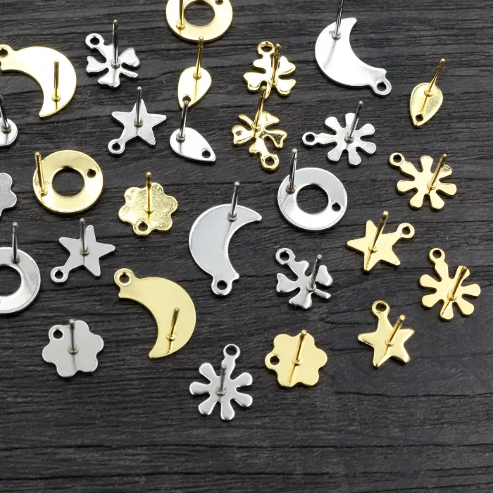 Authentic 20pcs/Lot 316 Geometric Star Moon Earring Stud Earring Posts Connector For DIY Earring Jewelry Making Supplies