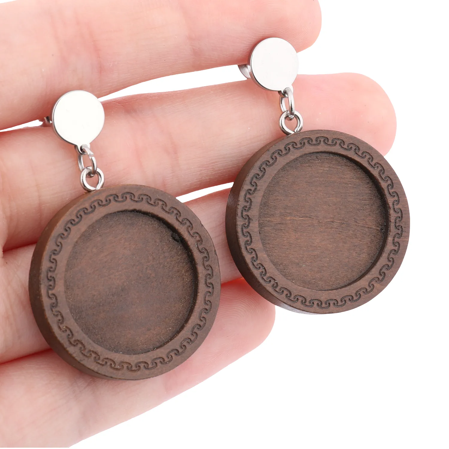 Authentic 10pcs Fit 20mm Wood Cabochon Earring Base Setting Blanks Diy Post Earrings Bezel Studs Findings For Jewelry Making