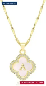Authentic LETFLY Four Leaf Clover Initial Necklaces for Women, 14K Gold Plated Natural She