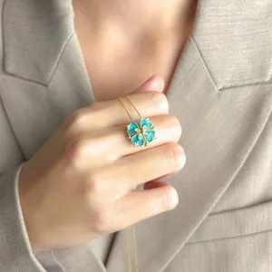 Authentic LUOLIVIA Gold Four Leaf Clover Necklace, Turquoise Heart Pendant, Lucky Charm