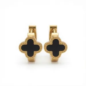 Authentic Luxury Vintage Designer 24K Gold Plated Four Leaf Clover Earrings With Clip