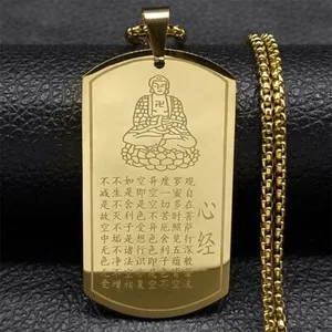 Authentic Men's 14K gold plated Buddhism Heart Sutra Pendant High-Quality Necklace