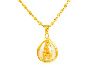Authentic Yellow Gold Plated Buddhism Buddha Bless Luck Pendant Chain Necklace