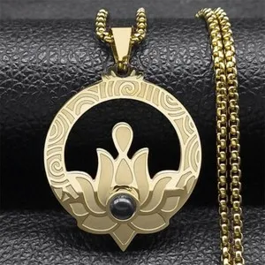 Authentic Men's 18k gold Plated Buddhism Amulet Lotus Pendant Necklace