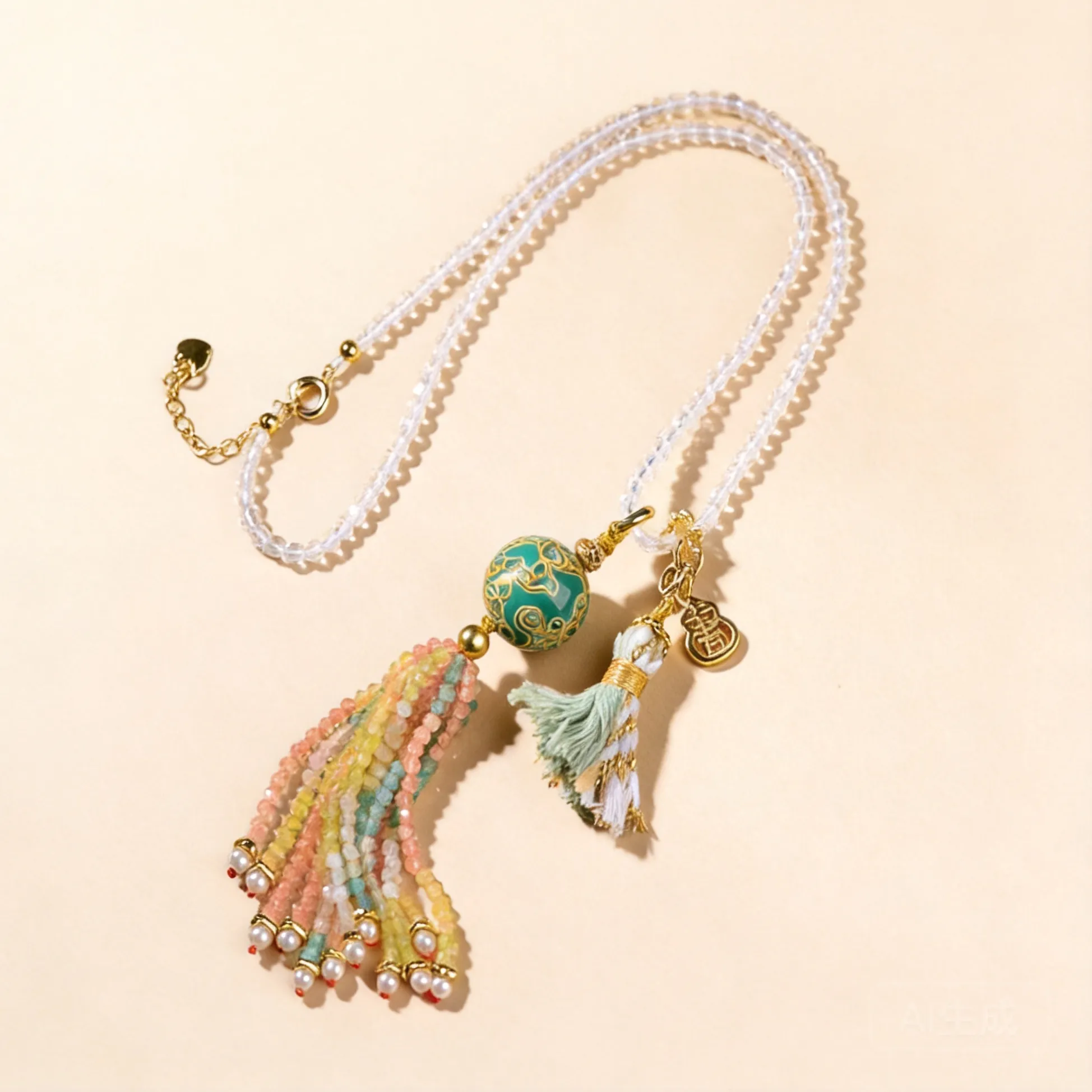 Authentic Chinese Style Lucky Lacquer Bead Clavicle Necklace For Women Colorful Tassel Gourd Pendant Blessing Good Fortune Ethnic Delicate