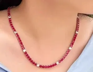 Authentic The Crimson Flame Tennis Necklace: 16Ct Lab-Created Ruby and 14K White Gold Plated Talisman