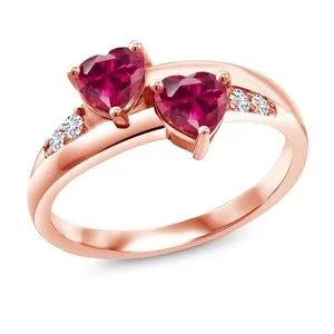 Authentic 1.28 Ct Red Created Ruby 18K Rose Gold Plated Silver Lab Grown Diamond Ring