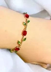 Authentic 5Ct Oval Cut Lab-Created Red Ruby Diamond Women's Bracelet 14K White Gold Plated