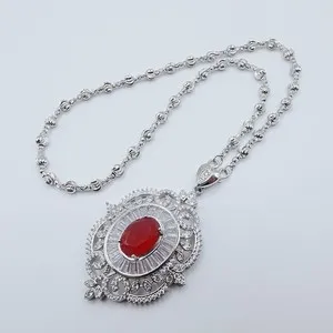 Authentic Celestial Ember: 24K White Gold Plated CZ Diamond & Red Gemstone Pendant