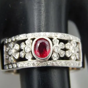 Authentic 1.20Ct Oval Cut Red Diamond Band Engagement Ring 14K White Gold Plated Simulated
