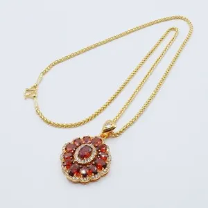 Authentic Red Gemstone Serenade: 24K Gold Plated Necklace of Desire