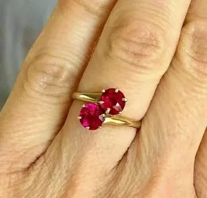 Authentic Sacred Union: 3Ct Lab-Created Diamond Red Ruby Ring of Devoted Hearts