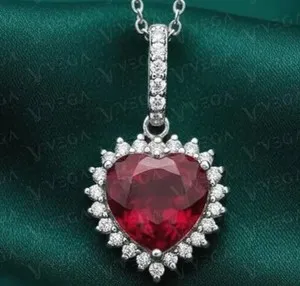 Authentic Sacred Ruby Heart: 7ct Red Ruby &amp; Diamond Elegance in 18k Gold Plated Elegance