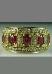Authentic 2.4Ct Oval Lab-Created Red Ruby & Diamond Engagement Ring 14K Yellow Gold Plated